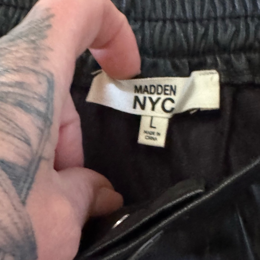 Madden NYC Black Faux Leather Cargo Jogger Pants - Picture 5 of 8